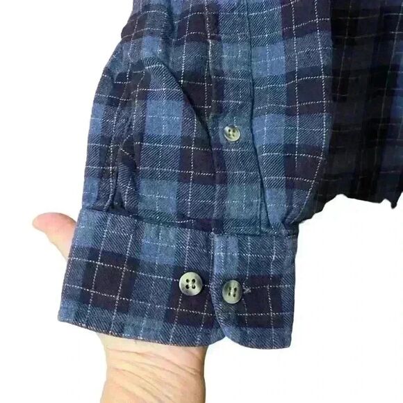 Timberland Flannel Men’s Large Blue Plaid Cotton Blend Long Sleeve Button Down - Picture 5 of 8